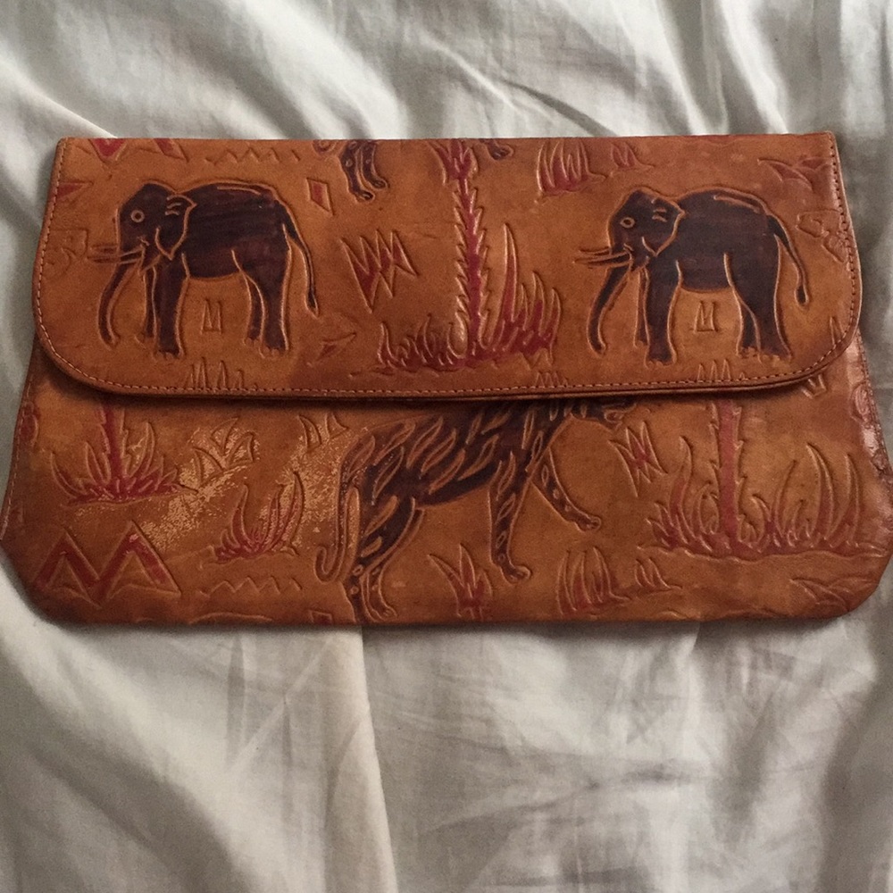 Vintage Leather Jungle Print Clutch